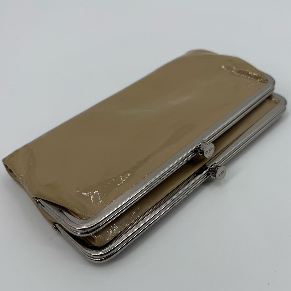 HOBO Lauren Patent Leather Clutch Wallet in Tan | 8.5" x 4.5"